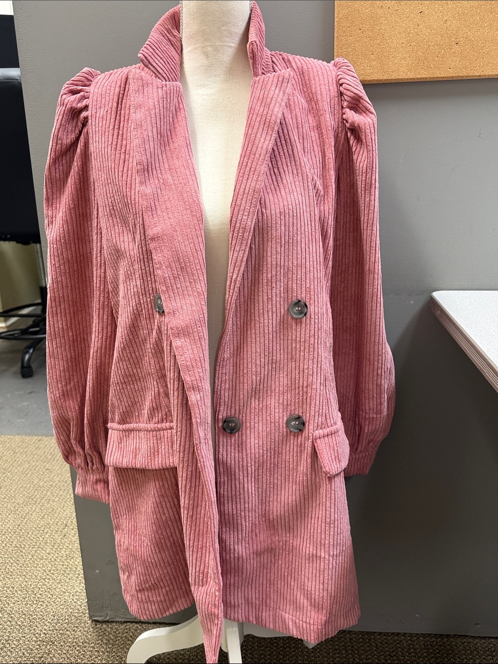 Saint Genies Dusty Rose Corduroy Puff Sleeve‎ Double Breasted Blazer Us 8